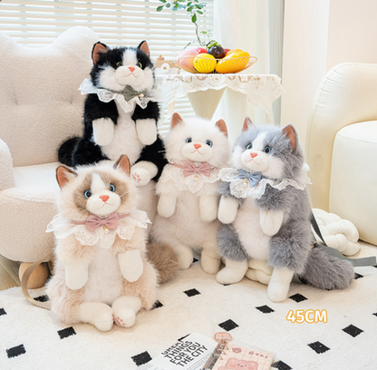 Cute Plush Cat Backpack Realistic Cat Shaped Bag Kawaii Cat Backpack Stuffed Animal Backpack Soft Plush Shoulder Bag Crossbody Cat Purse Women