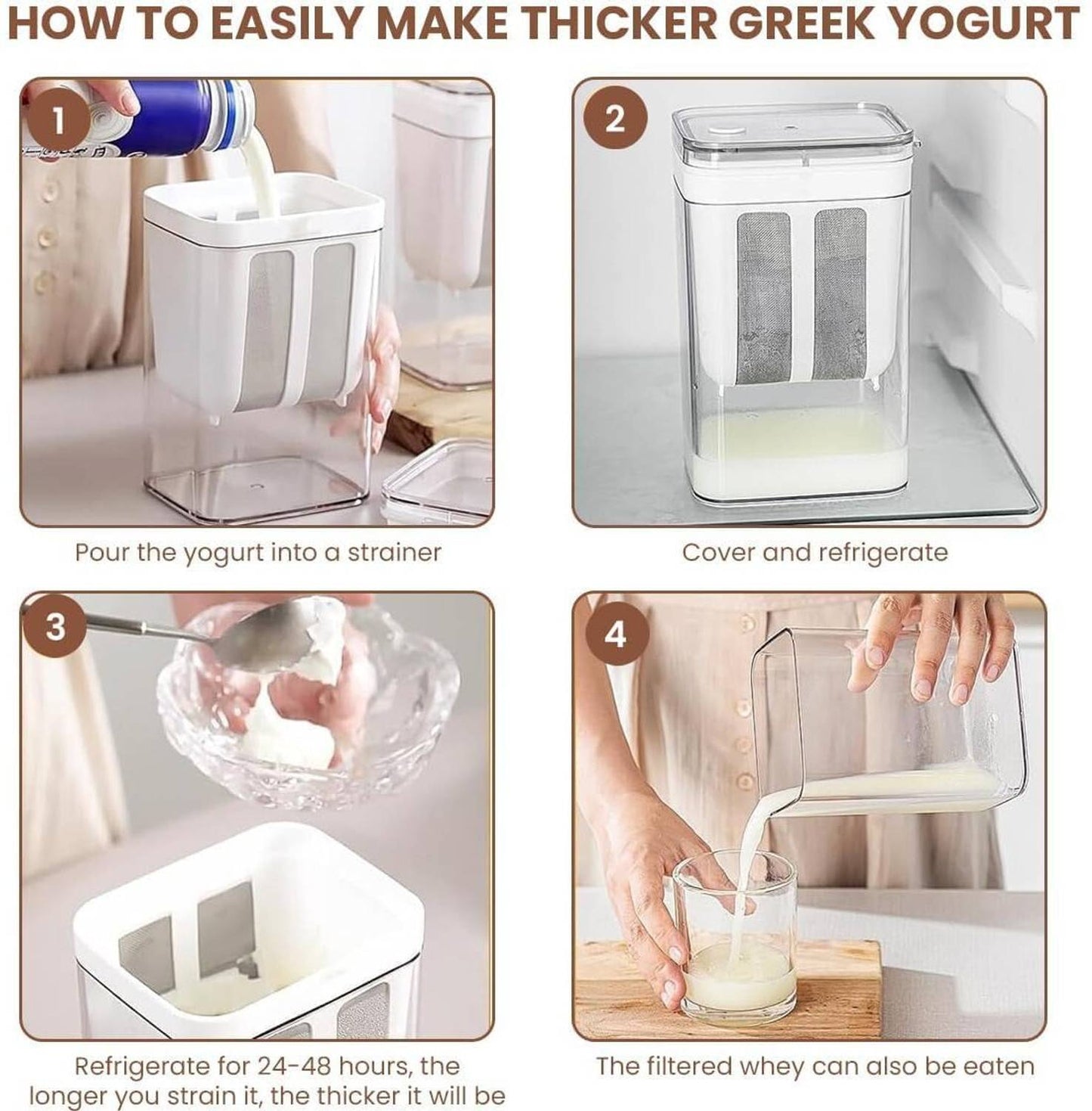 Greek Yogurt Filter Hung Curd Maker with 1100ml Mesh Strainer for Soybean Milk Yogurt Maker (Clear)