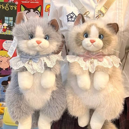 Cute Plush Cat Backpack Realistic Cat Shaped Bag Kawaii Cat Backpack Stuffed Animal Backpack Soft Plush Shoulder Bag Crossbody Cat Purse Women