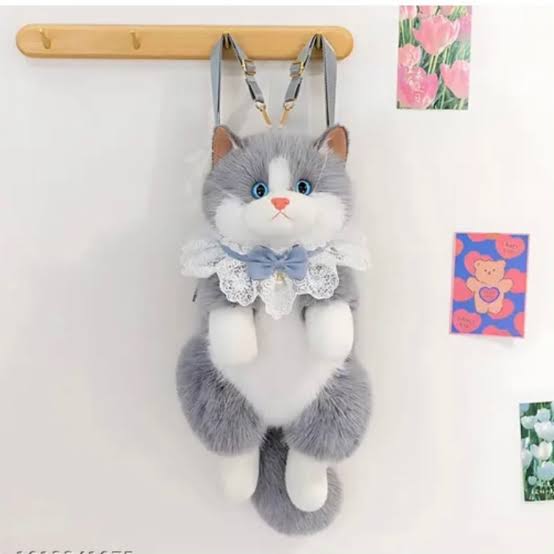 Cute Plush Cat Backpack Realistic Cat Shaped Bag Kawaii Cat Backpack Stuffed Animal Backpack Soft Plush Shoulder Bag Crossbody Cat Purse Women