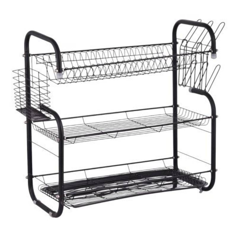 3-Tier Dish Rack with Tray | Matte Black Drying Rack