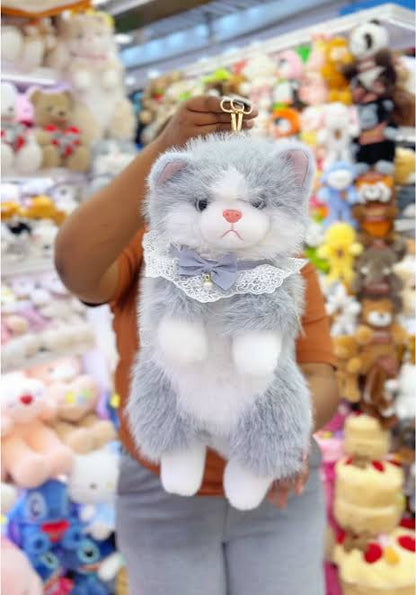 Cute Plush Cat Backpack Realistic Cat Shaped Bag Kawaii Cat Backpack Stuffed Animal Backpack Soft Plush Shoulder Bag Crossbody Cat Purse Women