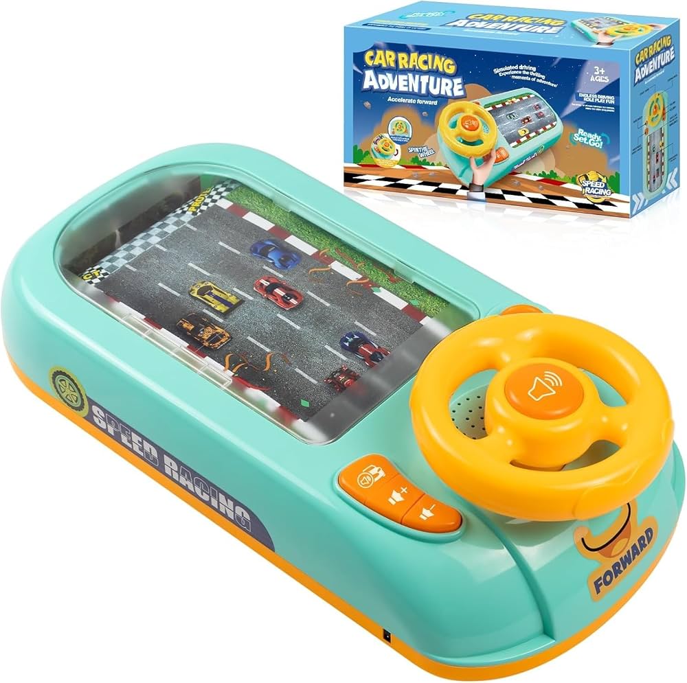 Simulation Interactive Desktop Racing Car Game Machine with Lighting & Sound Effects  Mini Racing Arcade Toy, Interactive Steering Wheel Driving Game, Educational Desktop Racing Simulator for Kids, Boys & Girls