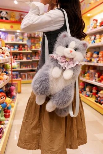 Cute Plush Cat Backpack Realistic Cat Shaped Bag Kawaii Cat Backpack Stuffed Animal Backpack Soft Plush Shoulder Bag Crossbody Cat Purse Women