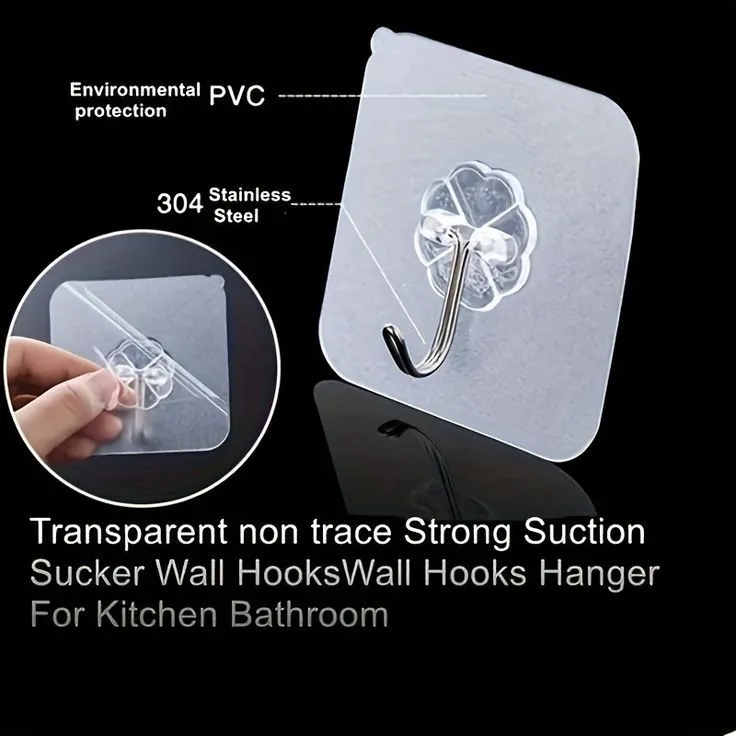 Adhesive Suction Cup Hooks Door Nail Free Clear Hook 10 pcs set